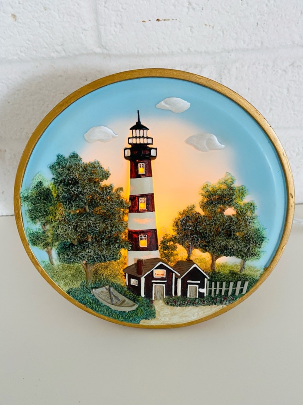 ALSY LIGHTING Lighthouse Hand Painted Plate 3D Accent Lamp Night Light VTG 80's